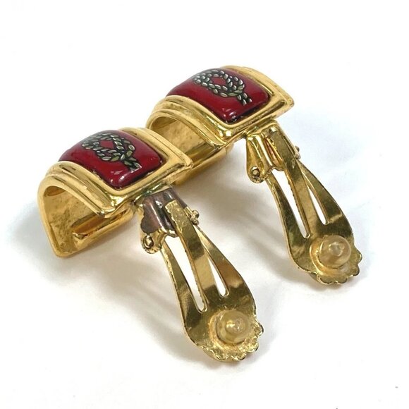 HERMES Cloisonne Email/Accessories Vintage/Earrings Gold Plated Red x Gold - Picture 9 of 9